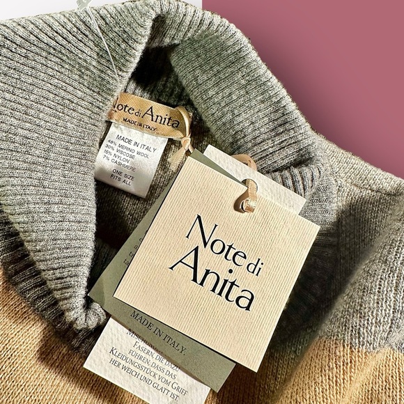 NWT Note di Anita Women's Gray and Tan Checkered Wool Blend Sweater Cape OS - Picture 3 of 12